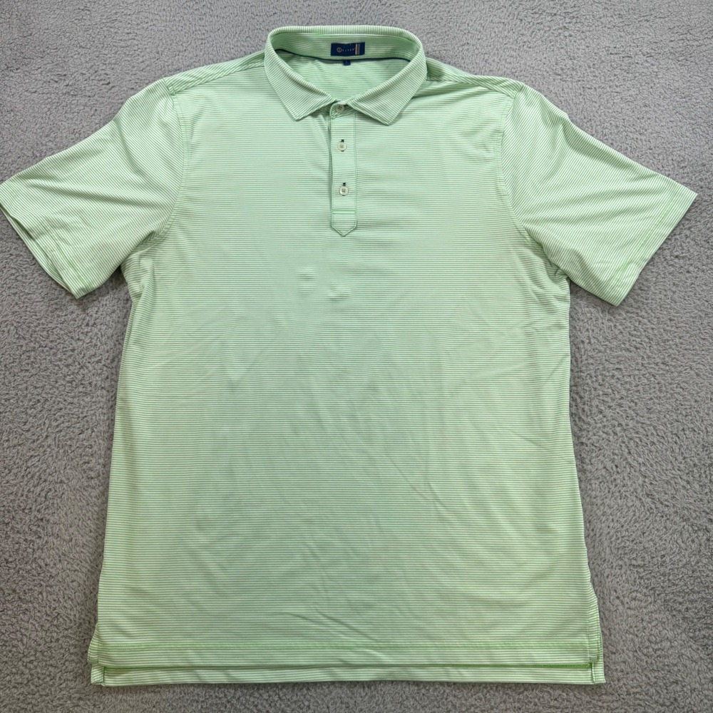 Stitch Golf Mens Large Green White Micro Striped Performance Polo Shirt